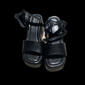 Black Faux leather Platform Sandals